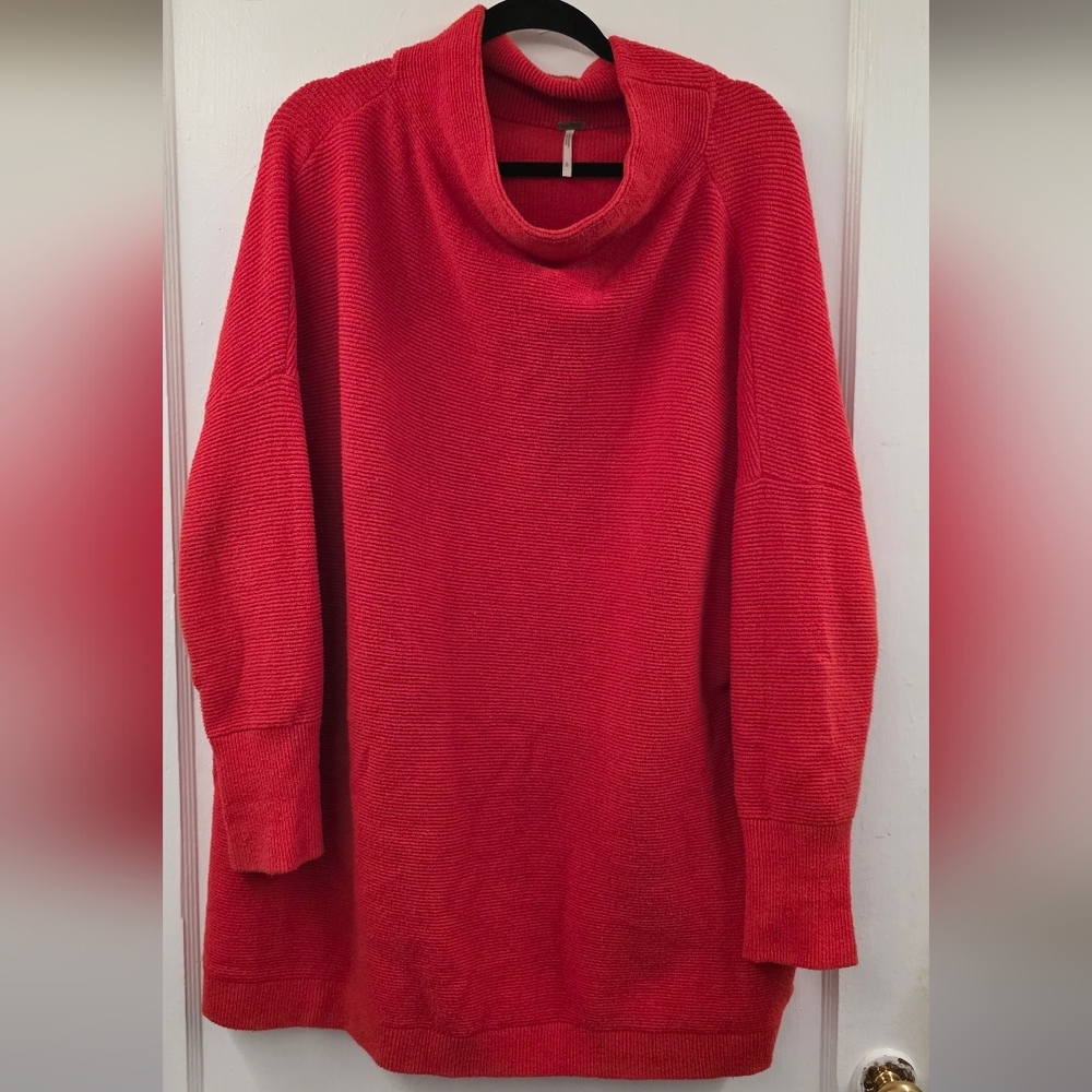 Free People Cowl Neck Tunic Sweater Oversized Red Size Large